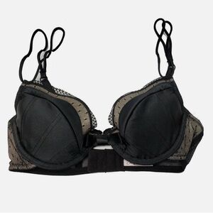 Jezebel Black Satin & Mesh Push Up Doll Bra